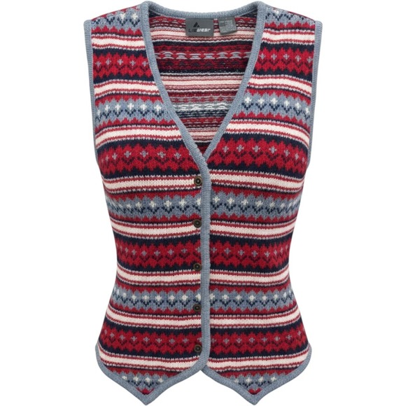 liz wear Jackets & Blazers - Lizwear Fair Isle Sweater Vest Size Small Red Blue Cotton Knit Button Front